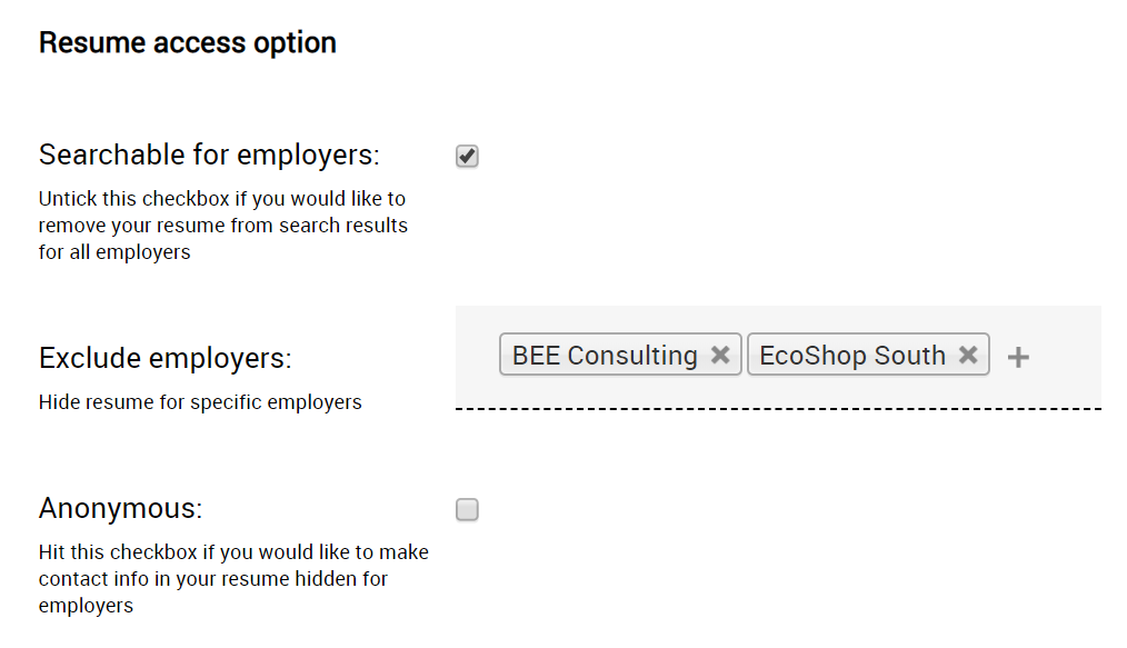 Exclude employers job board feature
