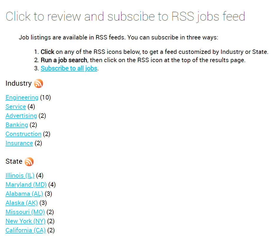 Jobs RSS feeds subscription 1