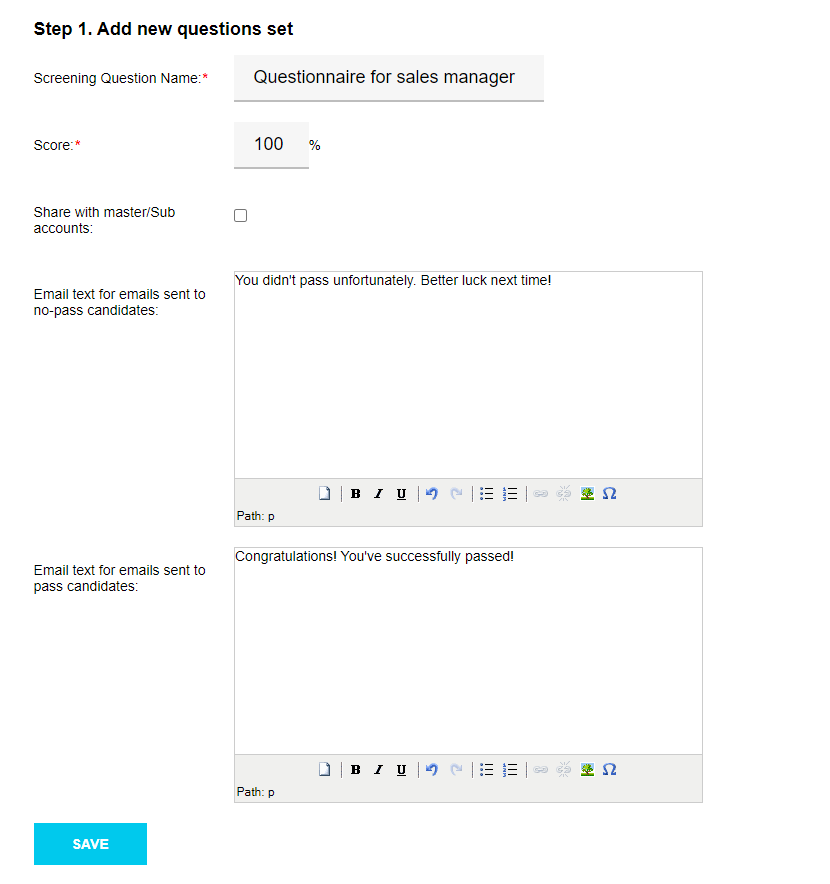 Questionnaire set