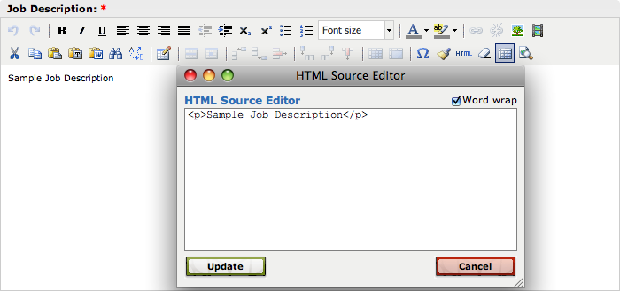 Wywiwyg editor with html window
