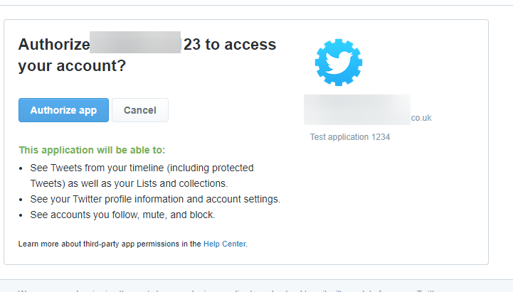 Authorization in Twitter screen