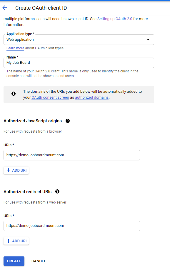 Configuring OAuth screen