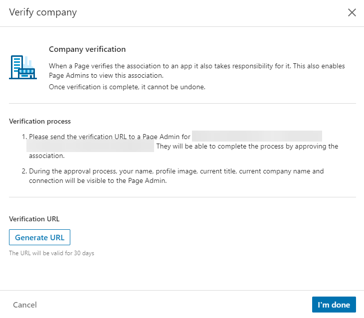 Generate url to verify app