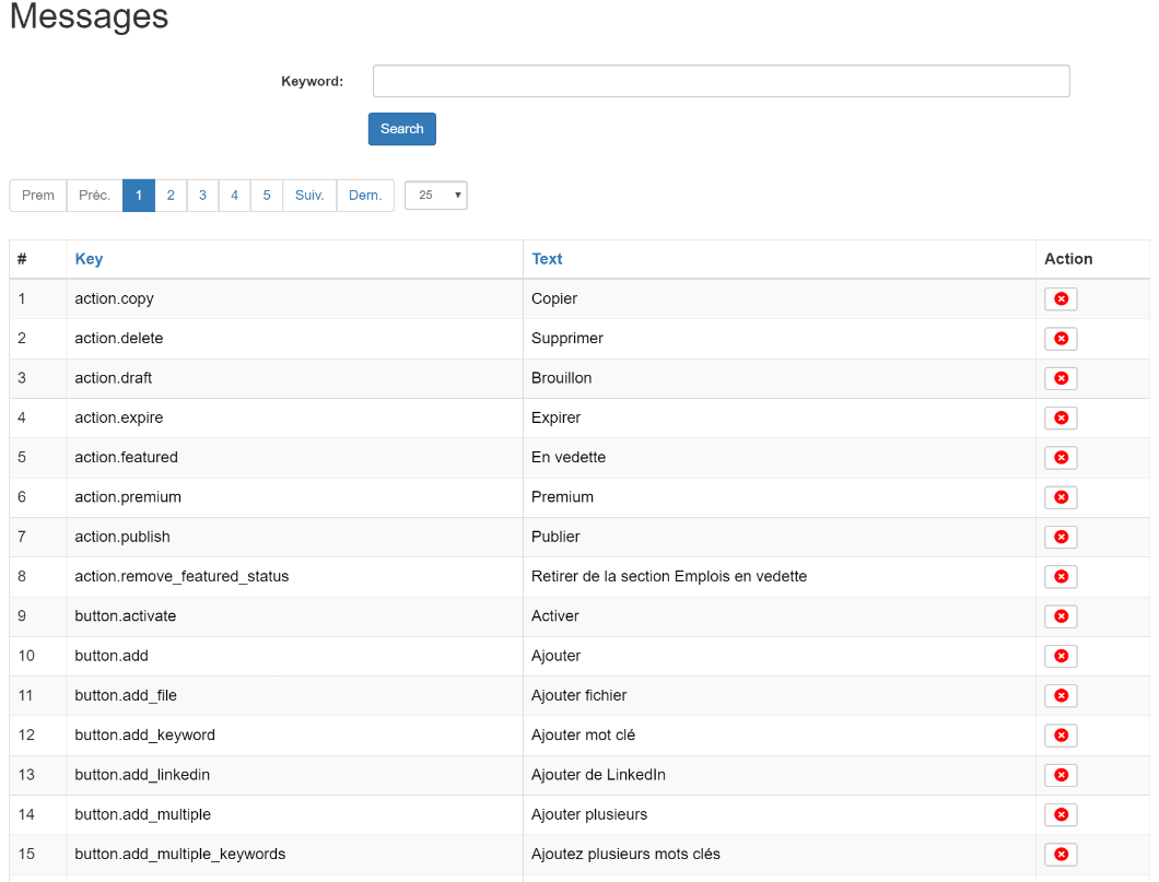 Application messages section French translation