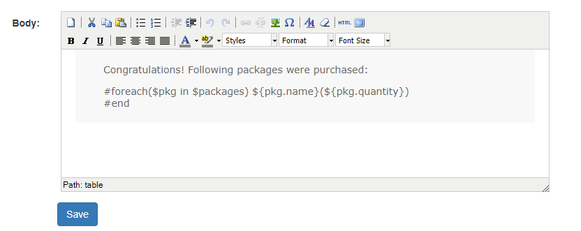 Package purchased email template