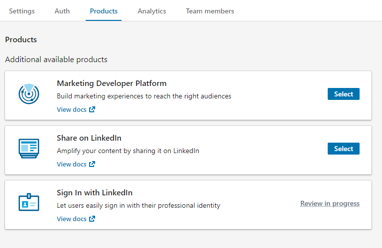 Product sign in with Linkedin