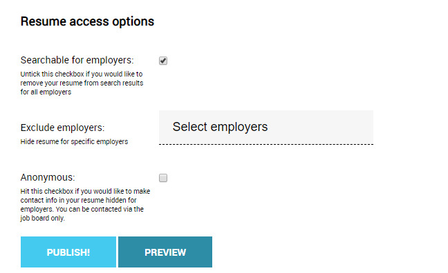 Resume access options