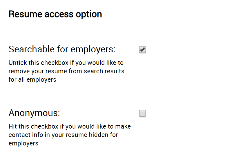 Resume privacy control