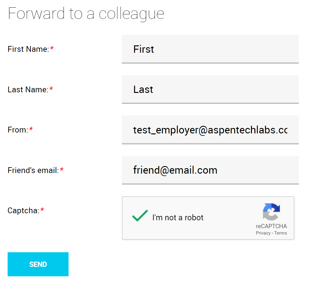 Application tracking and send to colleague form